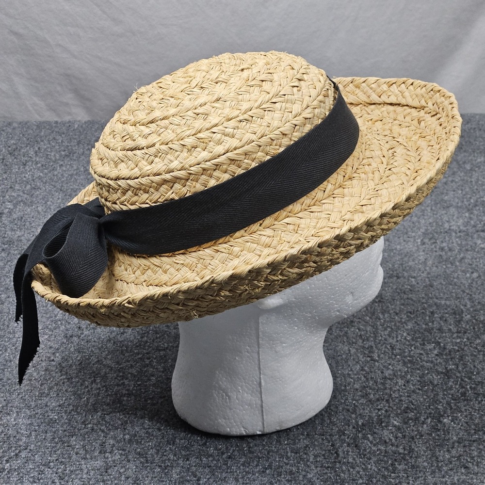 Helen Kaminski Straw Hat Tan Woven Raffia Wide Brim Classic Coastal Summer - Picture 2 of 7